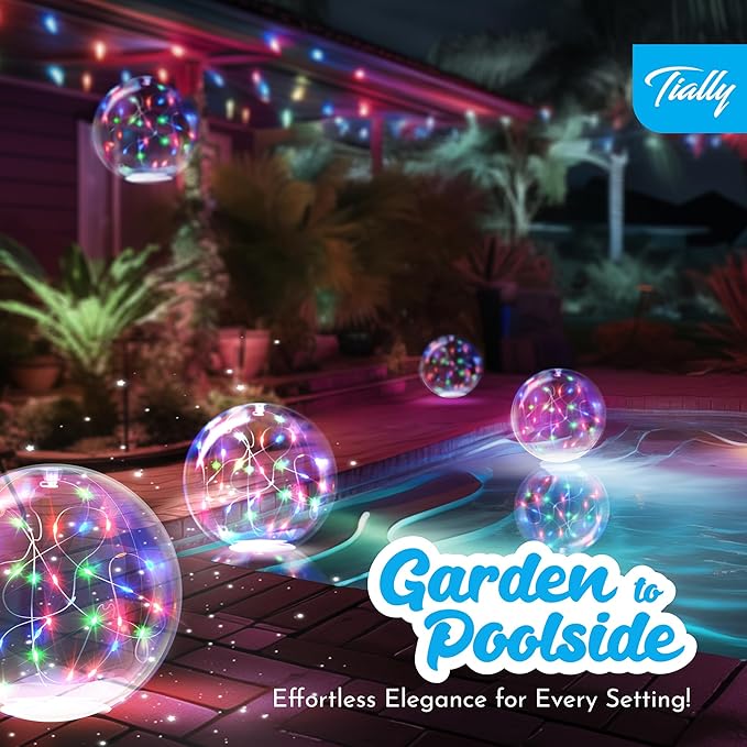 TIALLY Fairy Solar Floating Pool Lights - 14" Inflatable LED Pool Lights for Inground Pool, Waterproof Pool Lights that Float, Pool Decorations Outdoor, Best Gifts for Pool Owners, 4 Pack