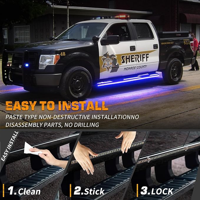 XRIDONSEN 2PCS 60 inch Blue Running Board Emergency Lights Strip 720 LED Strobe Lights Flashing Warning Safety First Responder Light for Police Firefighter Vehicles Ambulance Trucks Pickup SUV