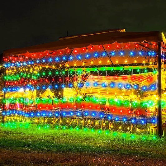 weillsnow 198 Led 9.8ft x 6.6ft 198 LED Net Lights, Connectable 8 Lighting Twinkle Modes Mesh Lights for Christmas Outdoor Patio Garden Bush Fence Decorations (Multi-Colored)