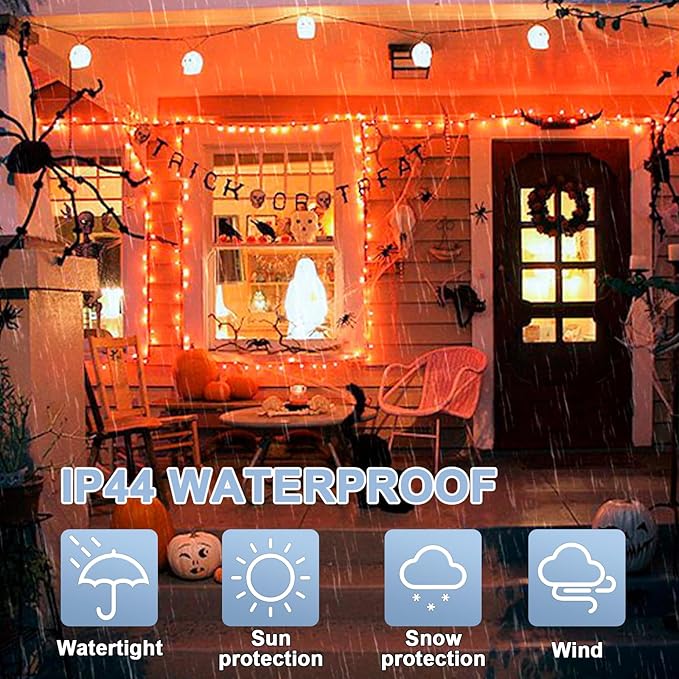 LAMPHOME 99ft Halloween Lights, 300 LED Transparent Wire Fairy Starry String Light Plug in, 16Lighting Modes for Indoor Outdoor Xmas Tree Wedding Party Decoration (Orange)
