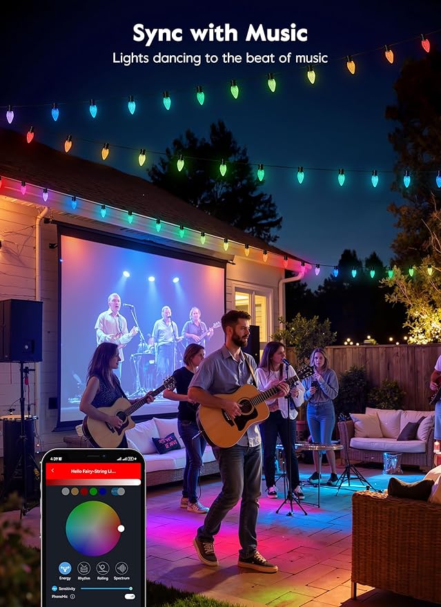 Brightown C9 LED Christmas Lights Outdoor, 200 LED RGB Smart Christmas Tree Lights with Remote, App Control, Music Sync, Waterproof C9 String Light for Indoor House Patio Holiday Xmas Decor