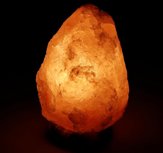 DeluxeComfort Cylinder Himalayan Rock Salt Natural Crystal, 9.5 Inches Tall-Soft Calm Light-Table Lamp, Orange Hue, 9.5", (NSL-AB-95)