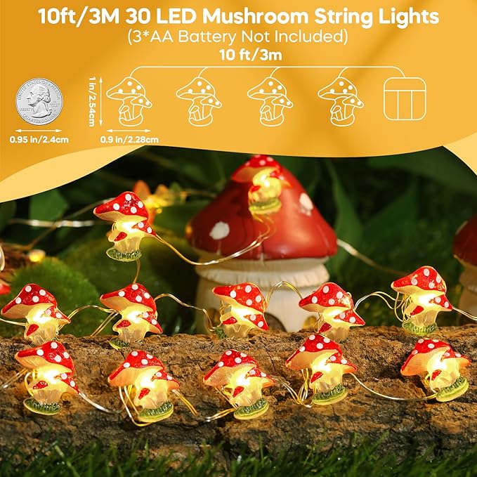 Coquimbo Mushroom Lights Room Cottagecore Decor: Gifts for Teen Girls Boys Kids, 10FT 30LED Fairy Lights Battery Operated Cute Mushroom Lamp Decorations for Birthday Christmas Party Wedding Home