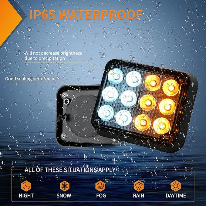 Nilight 12LED Magnetic Wireless Trailer Lights 2PCS Rechargeable Portable Hazard Beacon Warning Light Amber and White Emergency Strobe Light for Trucks Trailers Vehicles Cars Bus Surface Mount