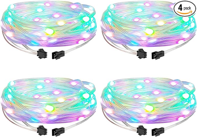 WS2812B Fairy String Lights Addressable Individually RGB IC, PVC Wire 16.4FT 50LEDs DC5V/2A for Twinkle Home Garden Bedroom Outdoor Indoor Decor(No Adapter or Controller) 4PCS