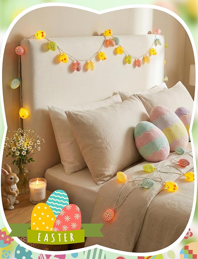 8.5Ft Easter String Lights, 10 LED Multicolored Cracked Eggs and Chicken Fairy Lights, Plug in Waterproof IP44 Spring Garland, UL Listed Outdoor Lights for Easter Home Garden Party Patio Decor