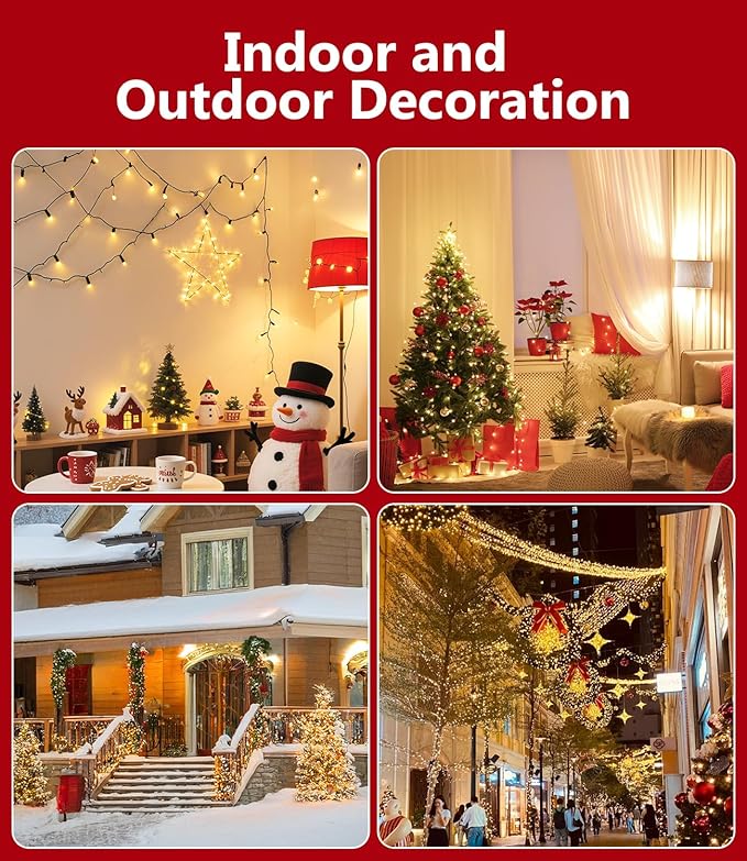 82FT 1000LED Warm White Christmas Lights Outdoor with 8 Modes, IP44 Waterproof Plug in Christmas Tree Light Fairy String Lights for Christmas, Patio, Garden, Indoor Outdoor Decor