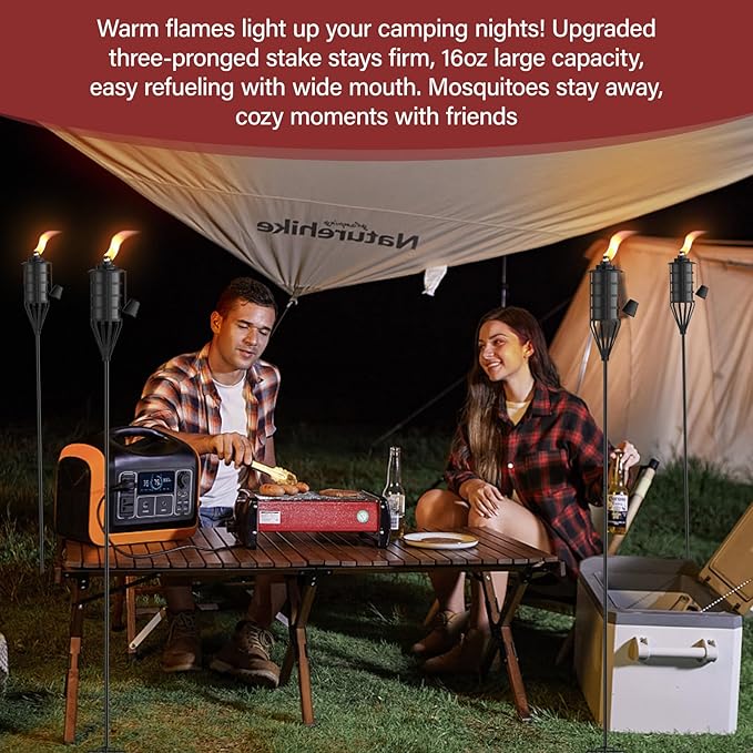 Home Garden Torch Set of 6，Large Capacity 22oz Outdoor Metal Torch Garden Décor，59.5 inch Upgraded Citronella Torches with 5-Prong Grounded Stake，Metal Torch Light for Party Patio Pathway