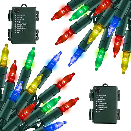 TW SHINE Battery Operated Christmas Lights, 2 Pack Total 100 LED 32FT Battery Operated String Lights with 8 Modes, Xmas Light for Outdoor Indoor Wedding Party Home Decorations, Multi-Colored