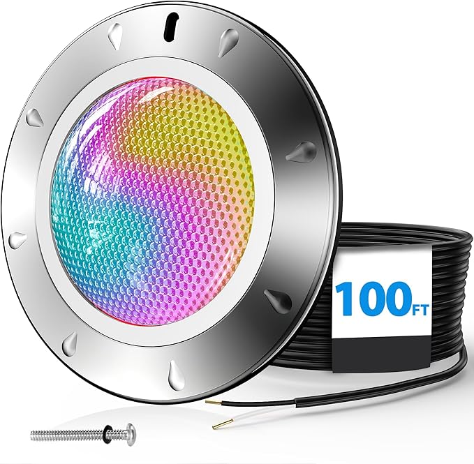 LyLmLe Pool Light for Inground Pools, 65W 10 Inch RGBW Multicolor Inground Pool Light, 316 Stainless Steel, 12V Color Changing LED Pool Lights for 10" Niches, 100ft Cord,Without Transformer Controller