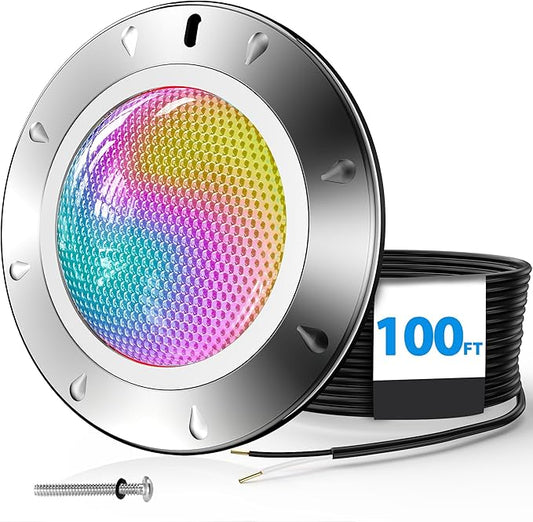 LyLmLe Pool Light for Inground Pools, 65W 10 Inch RGBW Multicolor Inground Pool Light, 316 Stainless Steel, 12V Color Changing LED Pool Lights for 10" Niches, 100ft Cord,Without Transformer Controller