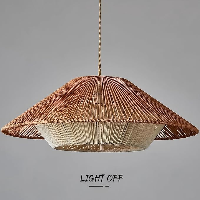LIGHTLAND 19.7 Inch Bohemian Rattan Pendant Light, Twine Woven Chandelier, Wabi-sabi Style Handwoven Chandelier for Dining Room, Kitchen Island, Living Room