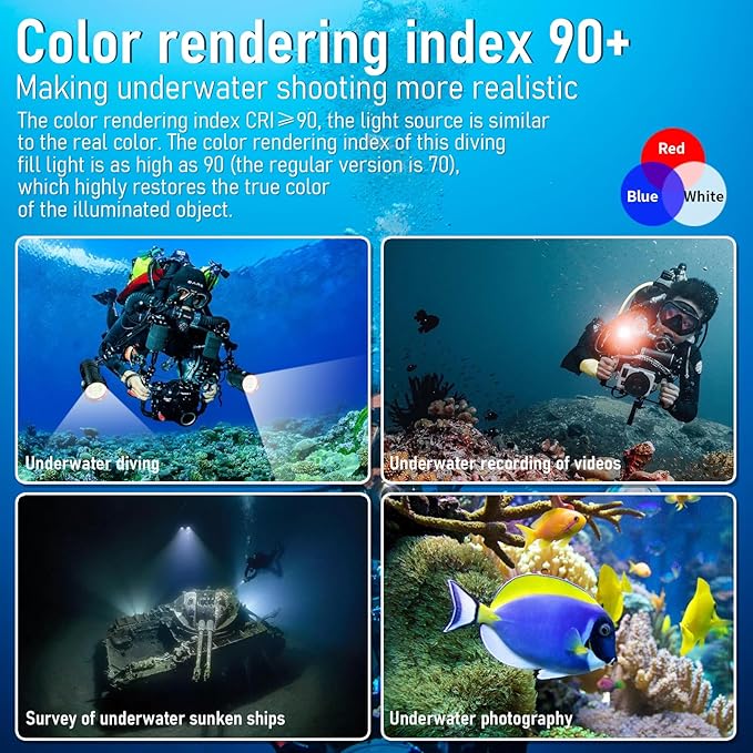 B24 Dive Light Underwater Flashlight 9000Lumens Underwater Video Lights 80m Scuba Dive Light Diving Flashlight for Under Water Sports,Underwater Video Shooting and Photography