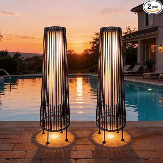 EcoGreen Outdoor Floor Solar Light 2-Pack, Wicker Solar Patio Lamp Waterproof Outside Deck Lamp for Porch, Yard, Garden, Lawn Decorations - Gray, Gordes 2 PCS