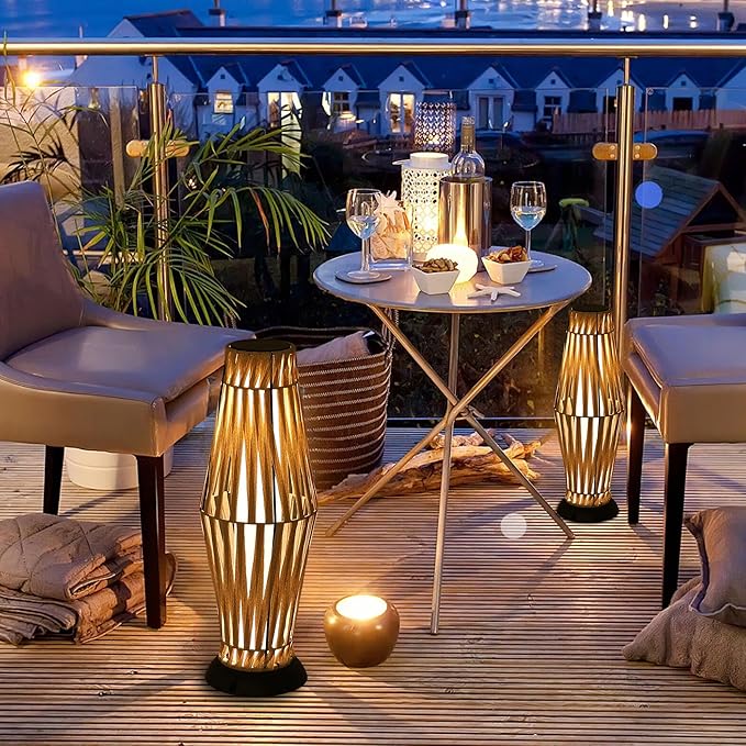 GREEN MORE Rattan Solar Patio Lights,50 Lumen Auto-On/Off Outdoor Floor Solar Lamp, IP65 Waterproof with 8H Runtime for Garden Pathways & Landscape Lighting