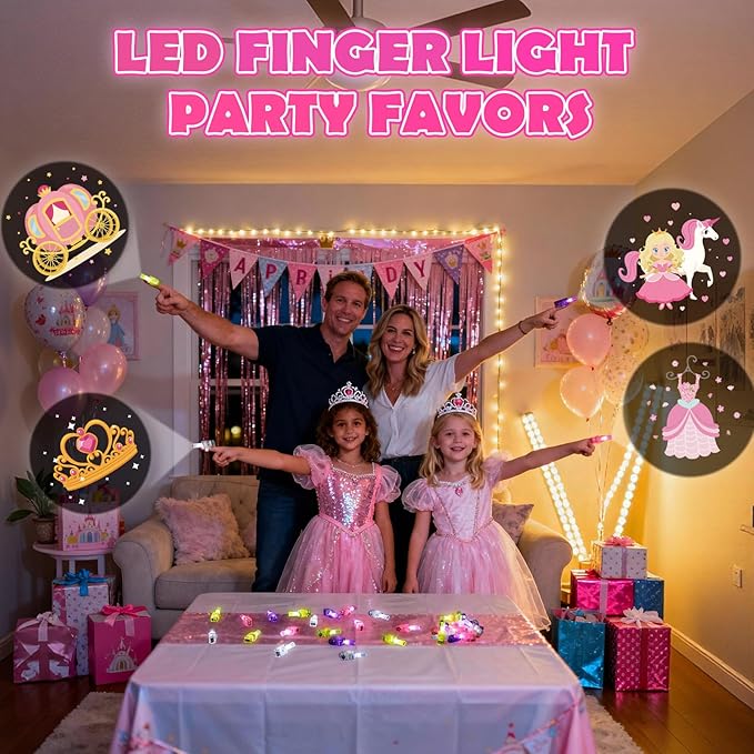 36 Pcs Princess Party Favors LED Finger Lights for Grils, Glow in the Dark Birthday Party Supplies, Goodie Bag Stuffers Classroom Treasure Box Prizes