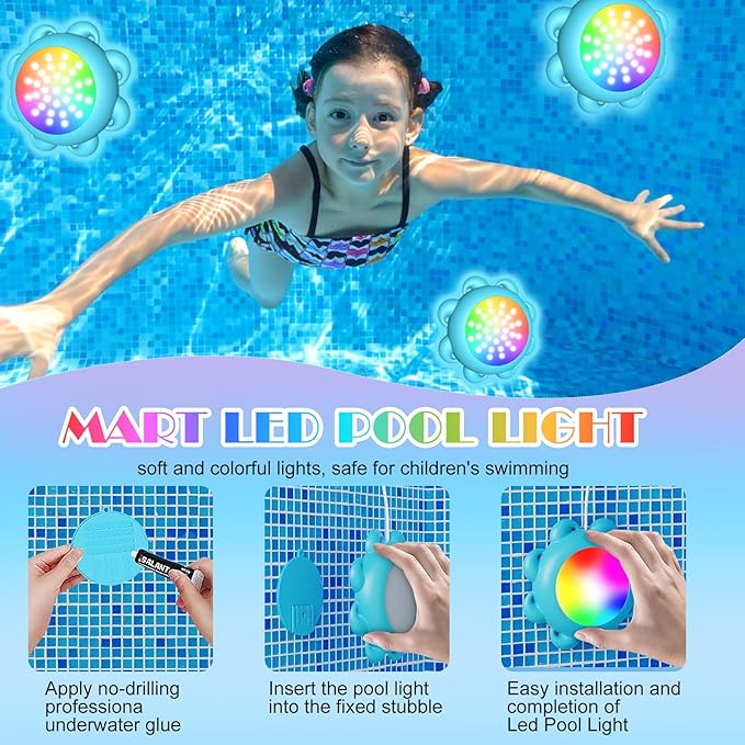 Rechargeable Pool Lights,LED Pool Lights with APP & Remote Control,20W RGB Dimmable Smart Underwater Lights with Timer,IP68 Waterproof Music Sync for Aboveground Inground Pools 33ft Cord (RGB-10W)