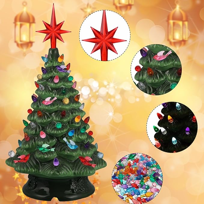 Riakrum 186 Pcs Ceramic Christmas Tree Replacement Bulb Set Replacement Light Ornaments Xmas Ceramic Tree Globe Lights (Christmas)