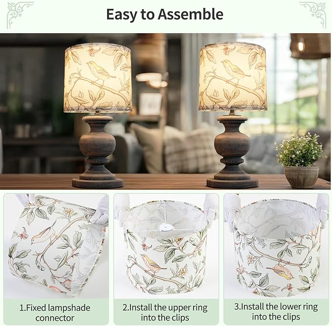 8.7in Small Lamp Shade, Linen Drum Lamp Shades, HD Printing Bird Lampshade, Lampshades for Table Lamp, Modern Farmhouse Small Lamp Shades for Floor Lamps, Decorative Lamp Shades (1 Pack)