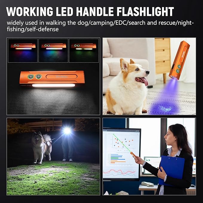Wurkkos HD01PRO UV Flashlight with UV Light&White LED Combo,Led Flashlight 1200Lumens Flat Flashlight with RGB Light,Rechargeable EDC Flashlight,Pocket Light for Emergency,Pet Urine Detection(Orange)