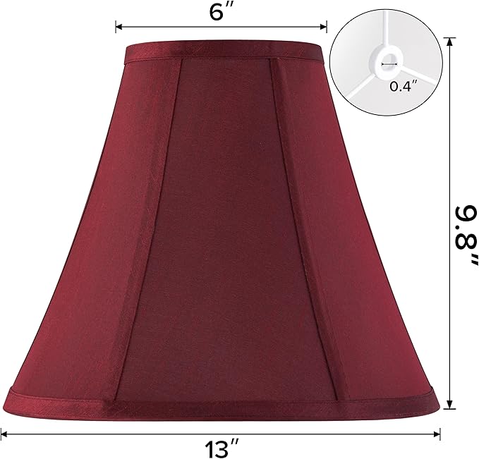 Set of 2 Burgundy Bell Lamp Shades 6" Top x 13" Bottom x 9.8" High(Spider) Medium Lamp Shade, Fabric Lamp Shade for Table Lamp,Bedside Lamp,Side Ribbing Hand Crafted Replacement Lampshade by GO&SO