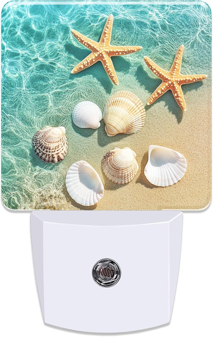 Starfish and Seashell Night Light for Kids, Dusk-to-Dawn Auto Sensor Plug in Night Light, 0.5W Energy Saving Non-Toxic Design for Bedroom/Bathroom, Ideal Gifts for Women, Men & Kids