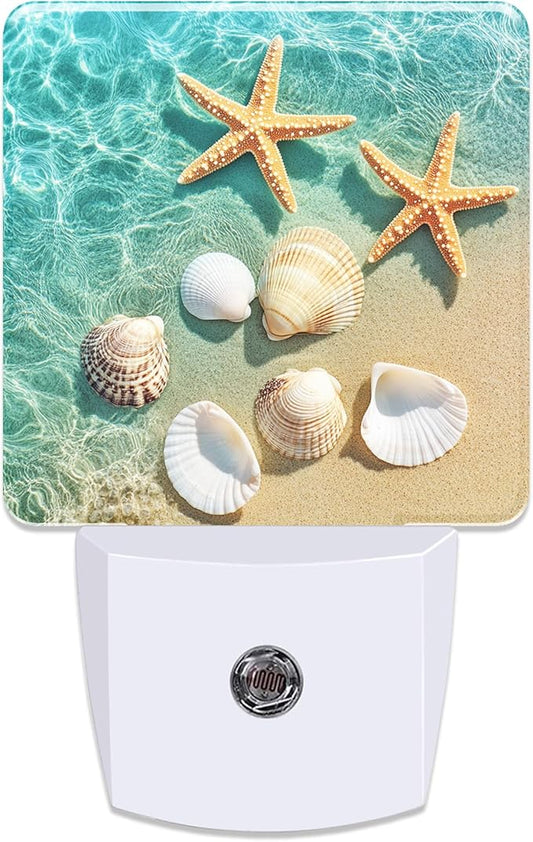 Starfish and Seashell Night Light for Kids, Dusk-to-Dawn Auto Sensor Plug in Night Light, 0.5W Energy Saving Non-Toxic Design for Bedroom/Bathroom, Ideal Gifts for Women, Men & Kids