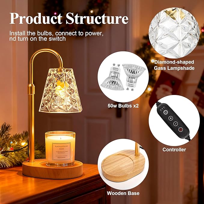 Candle Warmer Lamp with Timer, Birthday Gifts for Women Mom, House Warming Gifts New Home, Wax Melt Warmer for Scented Jar Set of 2