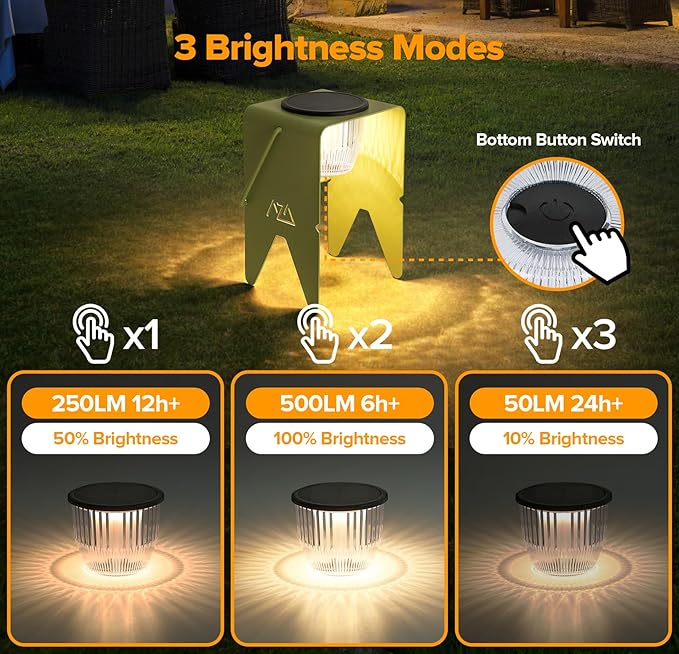 Solar Lanterns Outdoor Waterproof, Rechargeable Metal Solar Outdoor Table Lamp with 3 Brightness Modes, Portable Hanging Outdoor Lamp Cordless for Patio/Camping/Walking (Warm White Light)