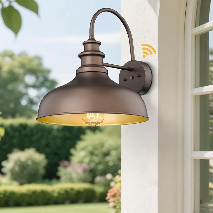 Bestshared Dusk to Dawn Sensor Farmhouse Barn Light, Outdoor Wall Sconce, Outdoor Wall Lantern for Porch,Exterior Light Fixtures Porch Lights(Orb+Gold, 4 Pack)