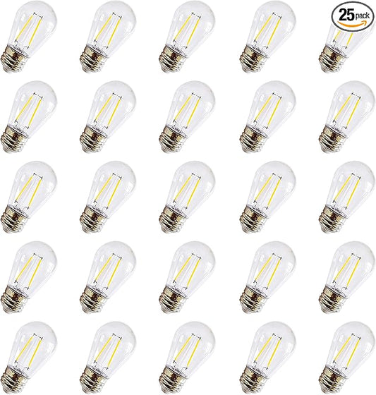 Rolay S14 Clear String Light Bulbs, 2W Plastic LED Replacement Bulbs for Outdoor Patio String Lights with E26 Base, Pack of 25