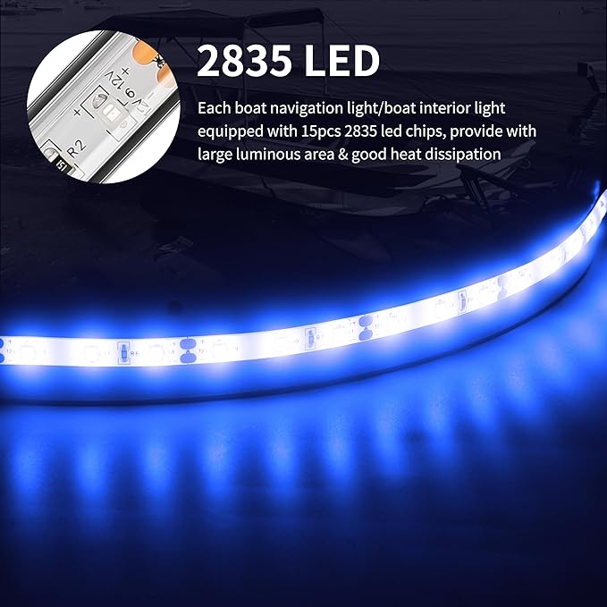 LED Boat Interior Lights, Marine Strip Waterproof Night Fishing Lights for Yacht Pontoon, 2 Pcs