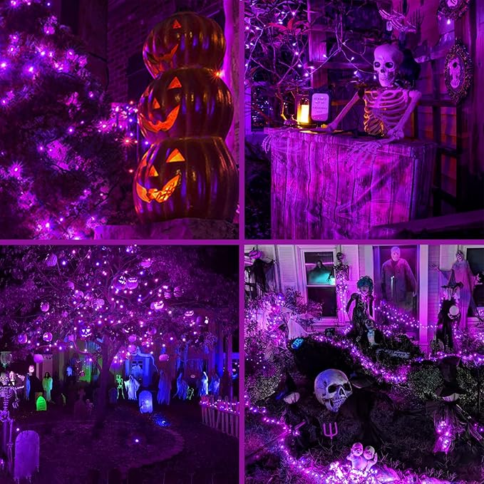 Halloween Purple String Lights Outdoor 33Ft 100LED Battery Operated Fairy Lights with Waterproof Remote Timer String Lights for Hanging Garden Party Holiday Halloween Décor