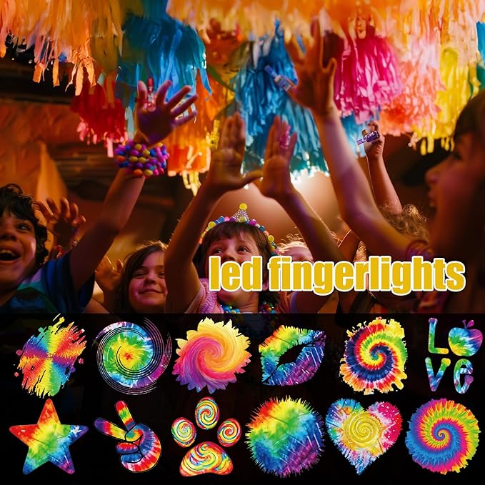 Tuanse 36 Pcs Tie Dye Finger Lights Gifts Bulk for Kids Glow in the Dark Finger Lights Colorful Birthday Themed Party Supplies Favors for Class School Prizes Gift for Kids Carnival Rewards