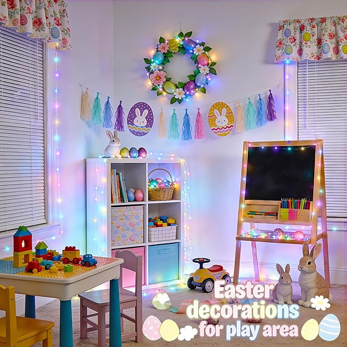 JMEXSUSS 2 Pack Pastel Fairy Lights Battery Operated with Remote, Total 200 LED 66ft Easter Lights Outdoor Waterproof, 8 Modes Battery Powered Twinkle String Lights for Bedroom Indoor Easter Decor