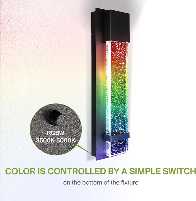 ASD LED 18 Inch Bubble Glass Wall Light Fixture | 9W 250LM RGB-3000K-5000K 100-277V | Multicolor, Waterproof, ETL Listed | Exterior Flush Mount Sconce, Outdoor-Indoor Lighting | Black