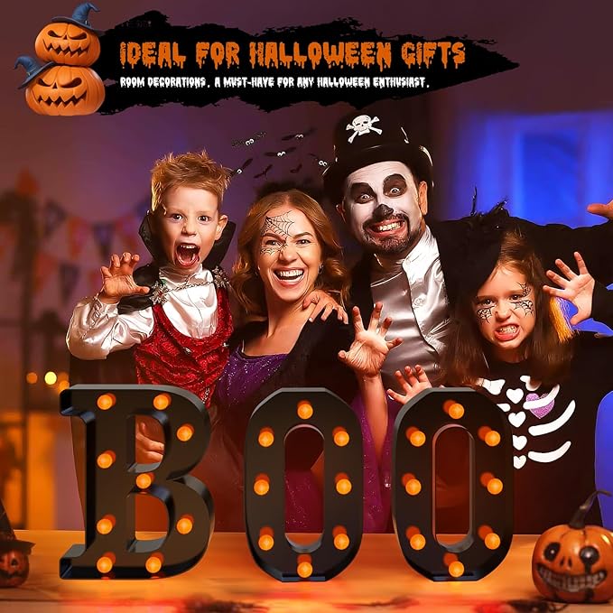 Halloween Decor,3 LED Light Up Marquee Letters Boo Sign,Cute Fall Halloween Decorations for Party,Tabletop,Mantel,Kitchen,Bathroom,Bedroom,Desk,Window,Porch,Office,Wall,Fireplace,Home,Indoor,Outdoor