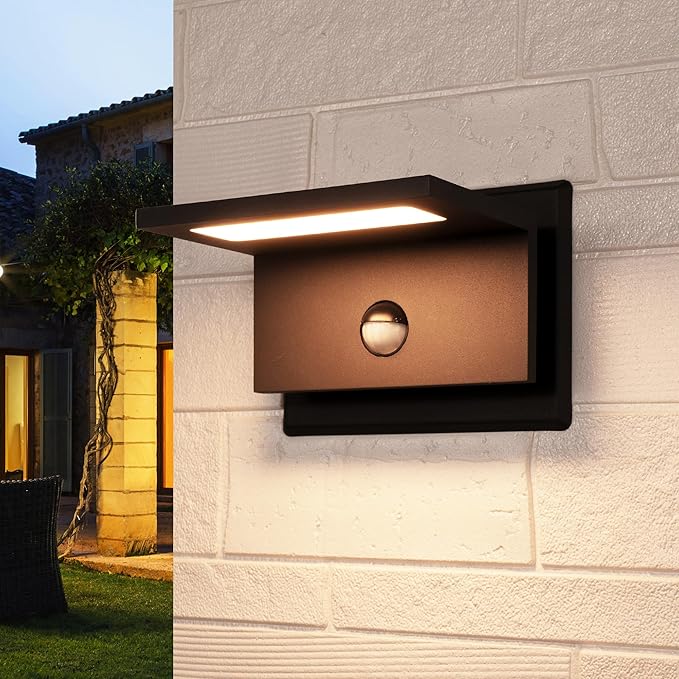 Motion Sensor Outdoor Wall Light, Modern Led Porch Light, Hardwired Outdoor Light Fixture, Anti-Rust Matte Black Sconce Lights Outside Lights for House,Garage, Front Door, Patio，Garden