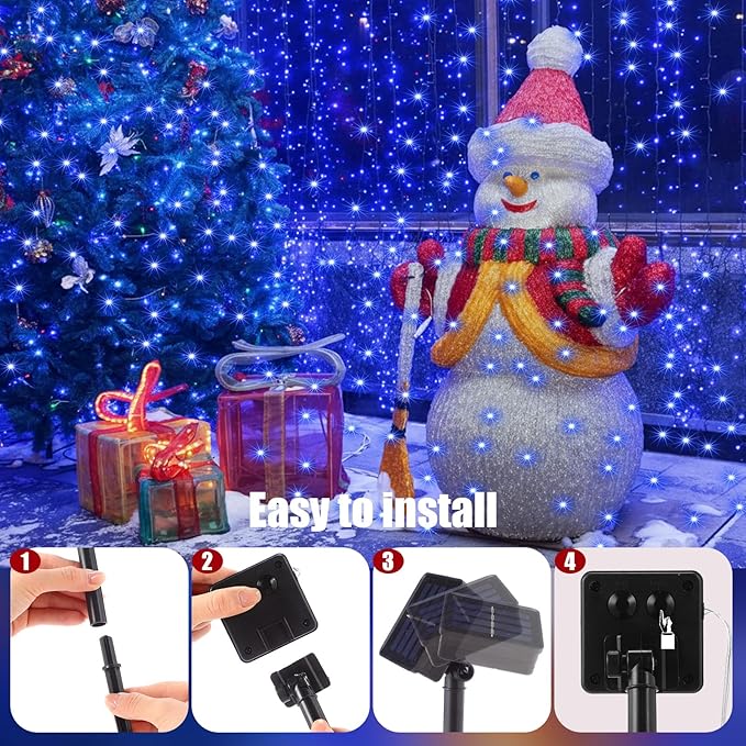 12 Pcs Solar String Lights Solar Mini Teeny Tiny Fairy Firefly Twinkle Light Waterproof 16ft 50 LEDs Garden String for Outdoor Garden Backyard Christmas Decoration(Blue Light)