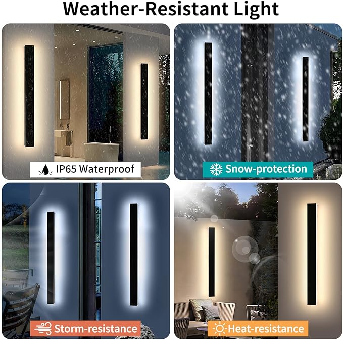 Mikeru 2 Pack 47.2inch Modern Outdoor Wall Sconce, 3000K/4500K/6000K 3 Color Temperature LED Exterior Light Fixtures, Modern Long Porch Lights Wall Sconce for Garage, Doorway, Porch, Patio