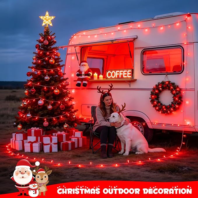 JMEXSUSS 4 Pack 50 LED Red Christmas Lights Battery Operated, Each 16.5ft Red String Lights with Timer, 8 Modes Valentine’s Lights Outdoor Waterproof for Wedding Anniversary Valentine’s Day Decor