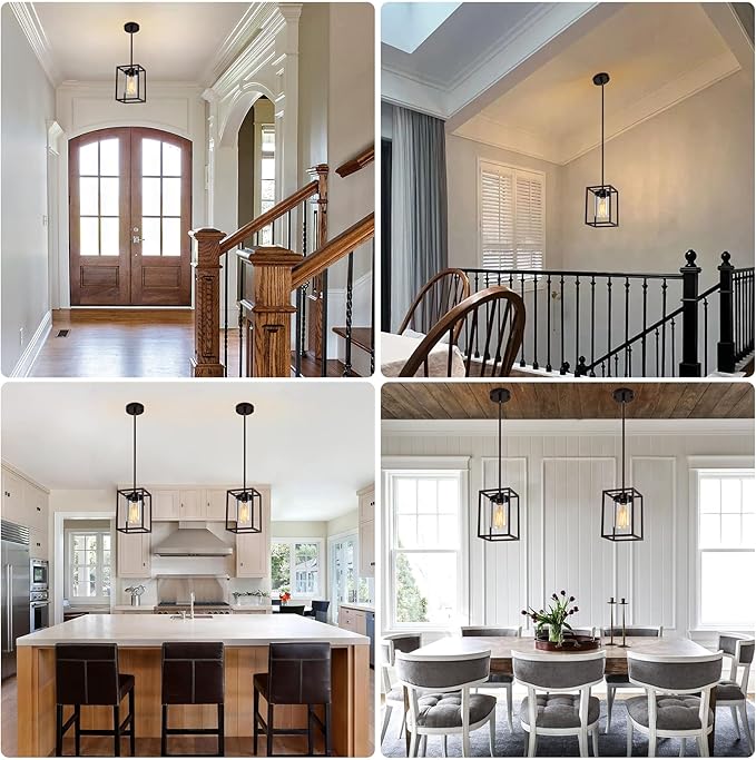 1-Light Oil Rubbed Bronze Pendant Light Fixture, Farmhouse Iron Cage Metal Pendant Light, Lantern Pendant Lighting with Clear Glass Shade for Kitchen Island Entryway Dining Room Hallway
