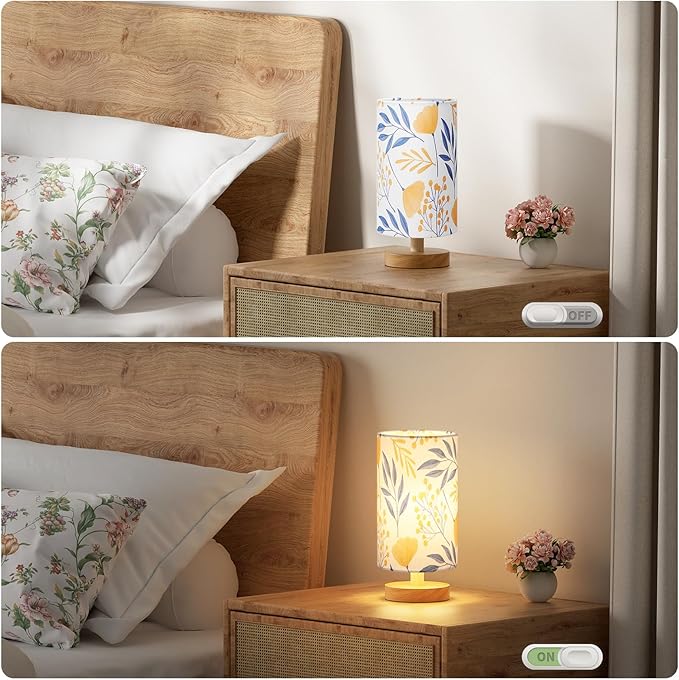 Fenmzee Ginkgo Table Lamp for Bedroom - Inline Control, Small Bedside Lamp with 3000K A15 LED Blub, Easy Assembly (Ginkgo White Shade, 9" Inline Control)