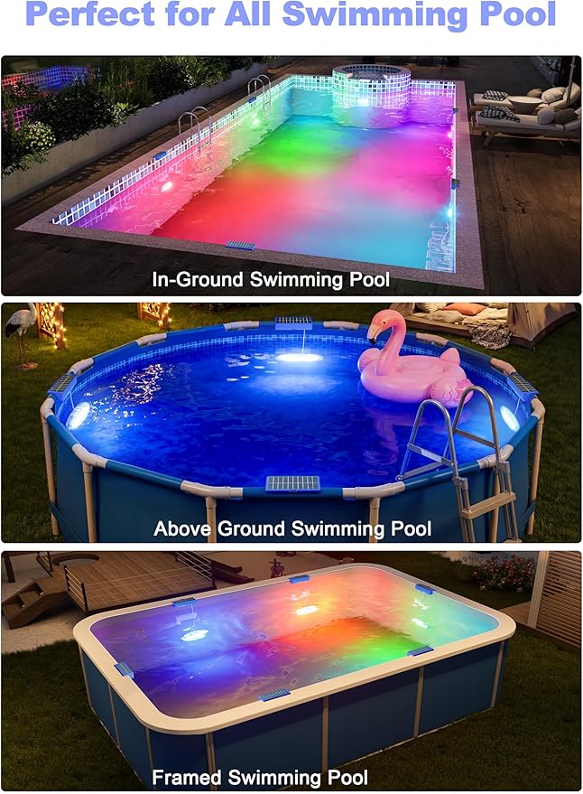 APONUO 6 Pack Solar Pool Lights, Pool Solar Lights for Above Ground Pools with Remote, IP68 Waterproof, RGB Color Changing Solar Powered Pools Light for Pond, Fountain,Yard (Blue)