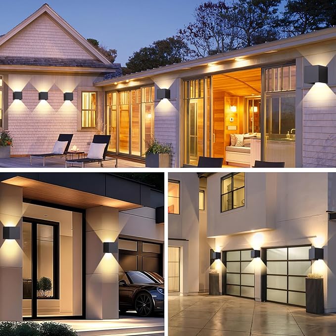 4 Pack Outdoor Wall Sconces Exterior/Interior LED Wall Lights, 4.72"Square Modern Wall Sconce Fixture Set, Up and Down Lights IP65 Outdoor Waterproof Lights, 20W Warm Light 3000K Indoor Sconce.