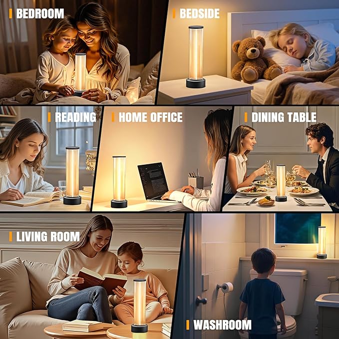 Indoor Outdoor Cordless Table Lamp,Rechargeable Battery Powered Lamp 3-Mode Touch Dimmable,IP54 Waterproof Portable Lamp for Bedside Reading,Patio Grill,Gazebo Party,Camping Tent (Gray, 2 PCS)