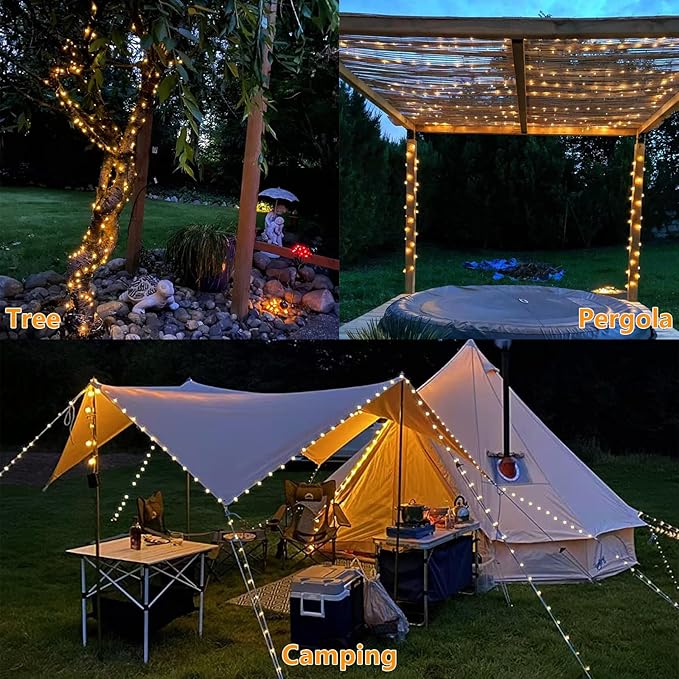YEGUO 4 Pack Warm White Solar Fairy Lights, Each 33ft 100 LED Valentines Lights Outdoor Waterproof, 8 Modes Sliver Wire Solar String Lights