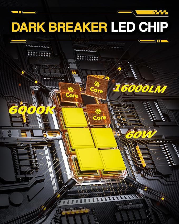 9005/HB3 Fog Light Bulbs, 2025 Updated600% 16000LM Brighter 9005 Light For 6000K Cool White with Fan, Plug-N-Play, Pack of 2