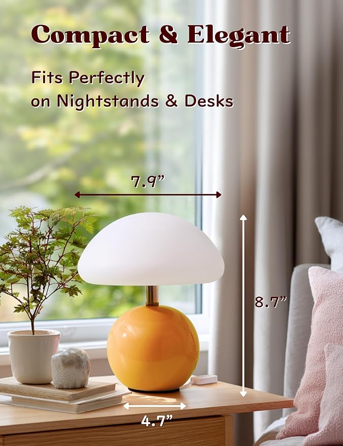 Joyzy Mushroom Table Lamp for Bedroom Light, Desk Bedside Small Lamps for Living Room Night Stands, Mushroom Lighting Decor Cute Led Modern, Unique Aesthetic Home Living Room