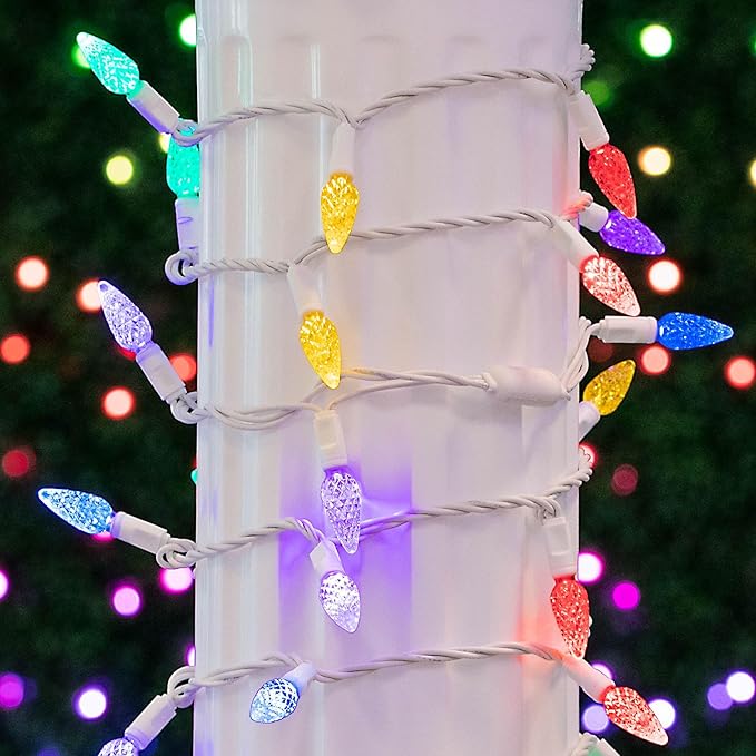 Novelty Lights 24FT 70 LED C6 Christmas String Lights, Outdoor Commercial Grade Tree Decorations, Permanent LED Lights (Rainbow)